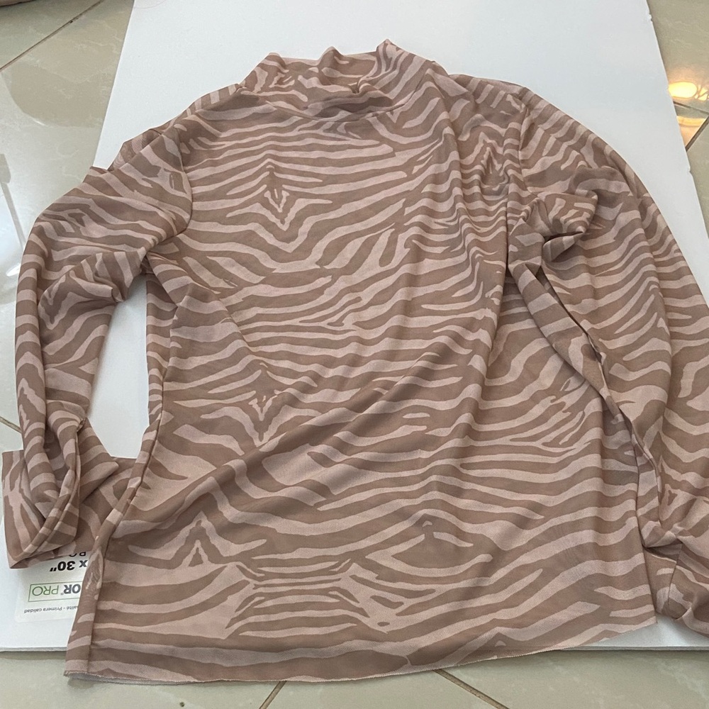 AFRM Zebra sheer Print Blouse in Tan and brown